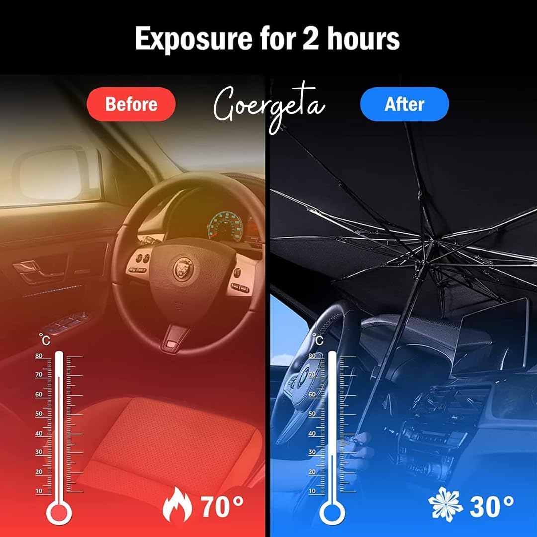 Car Sun Shade Windshield Cover | Umbrella Windshield Sun Shade for Car Front Window | Sun Protection & Heat Insulation Foldable Sun Shade | Full Cover Sun Shade for Most Vehicles GenzVybs