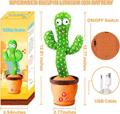 Storio Rechargeable Toys Talking Cactus Baby Toys for Kids Dancing Cactus Toys Can Sing Wriggle & Singing Recording Repeat What You Say Funny Education Toys for Children Playing Home Decor for Kids GenzVybs